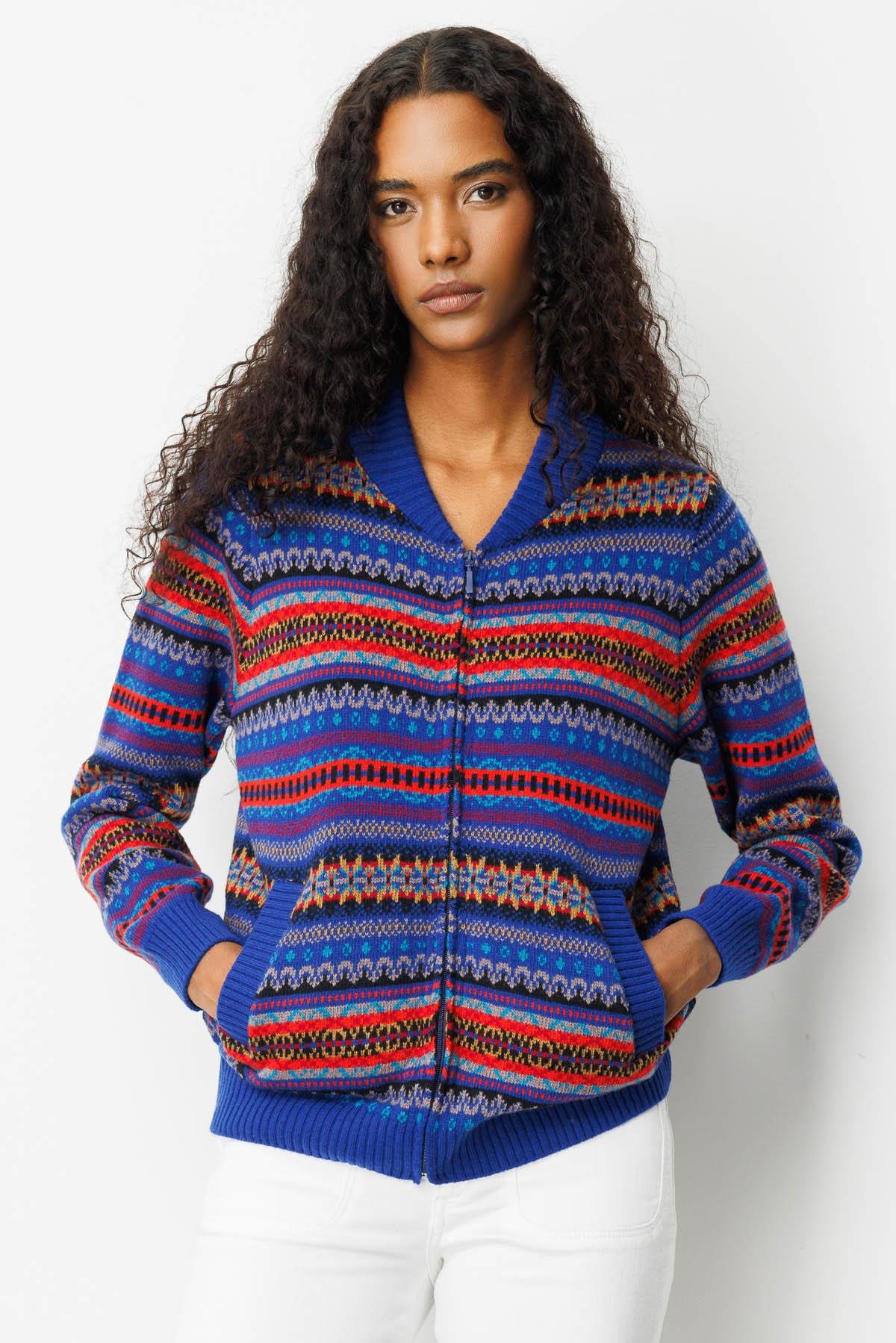 25102Kadın Hakim Yaka Jakarlı Yün Hırka K.S.Mavi