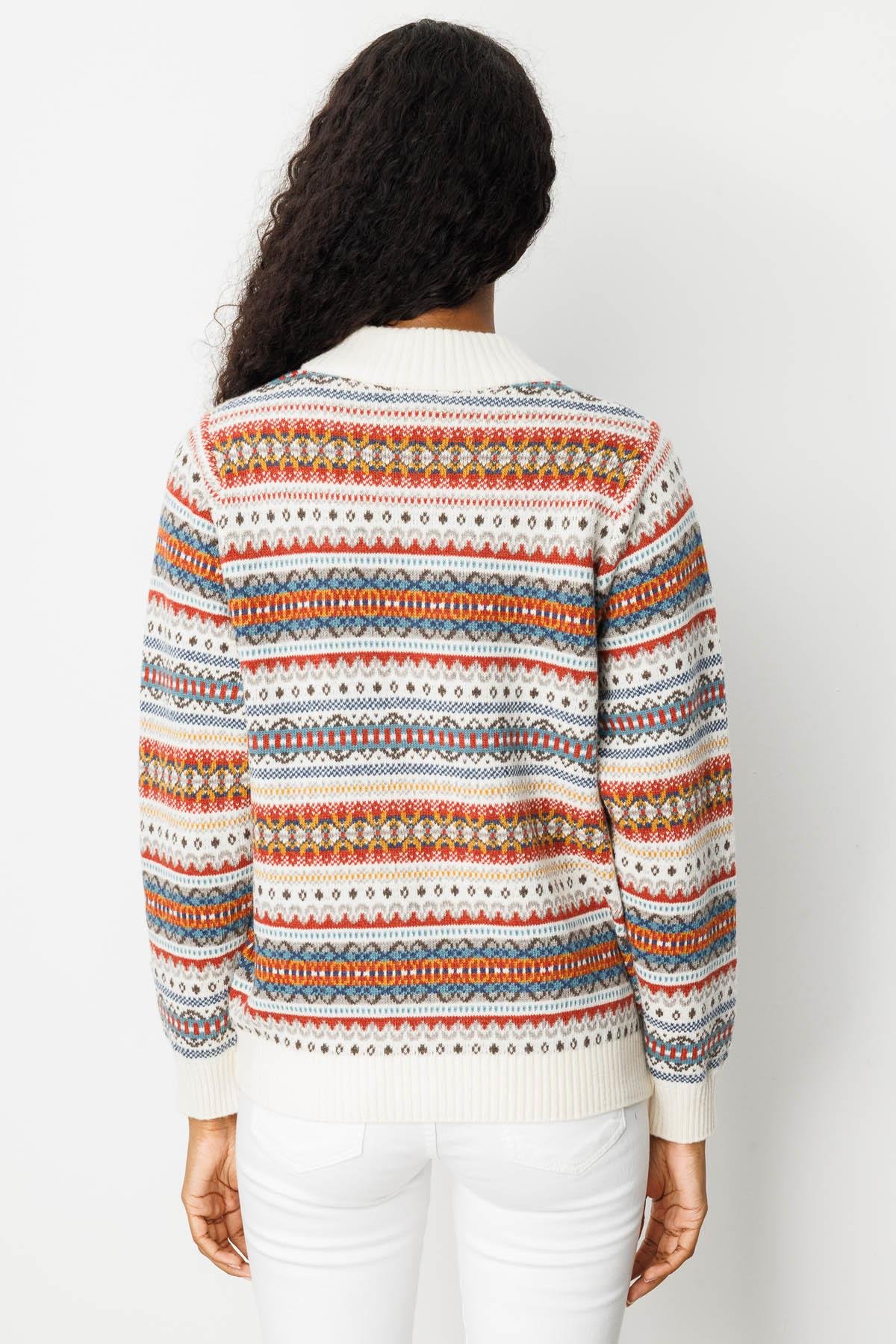 25102Kadın Hakim Yaka Jakarlı Yün Hırka Kemik