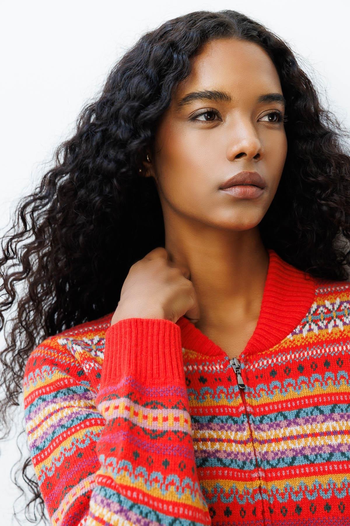 25102Kadın Hakim Yaka Jakarlı Yün Hırka Mercan