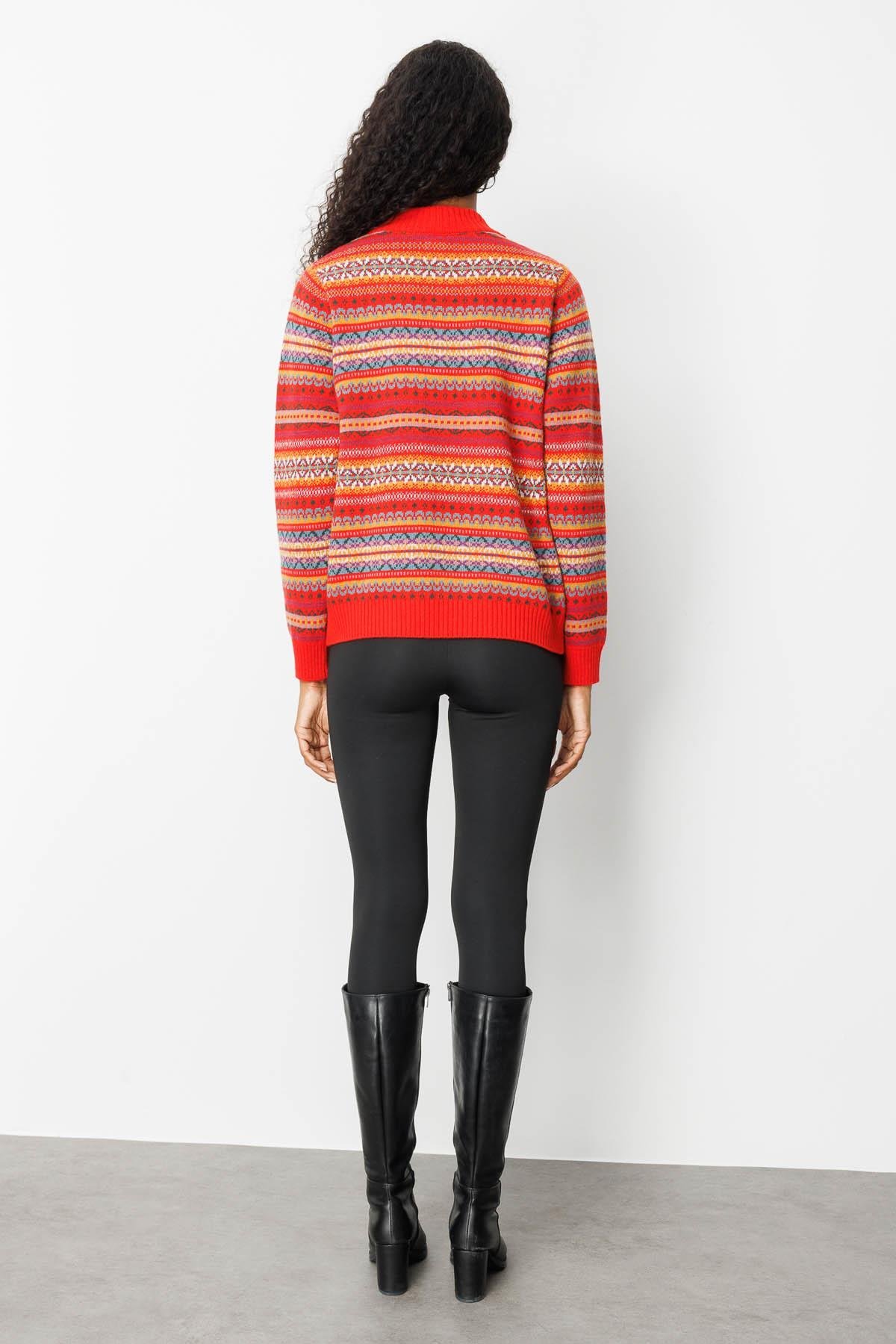 25102Kadın Hakim Yaka Jakarlı Yün Hırka Mercan