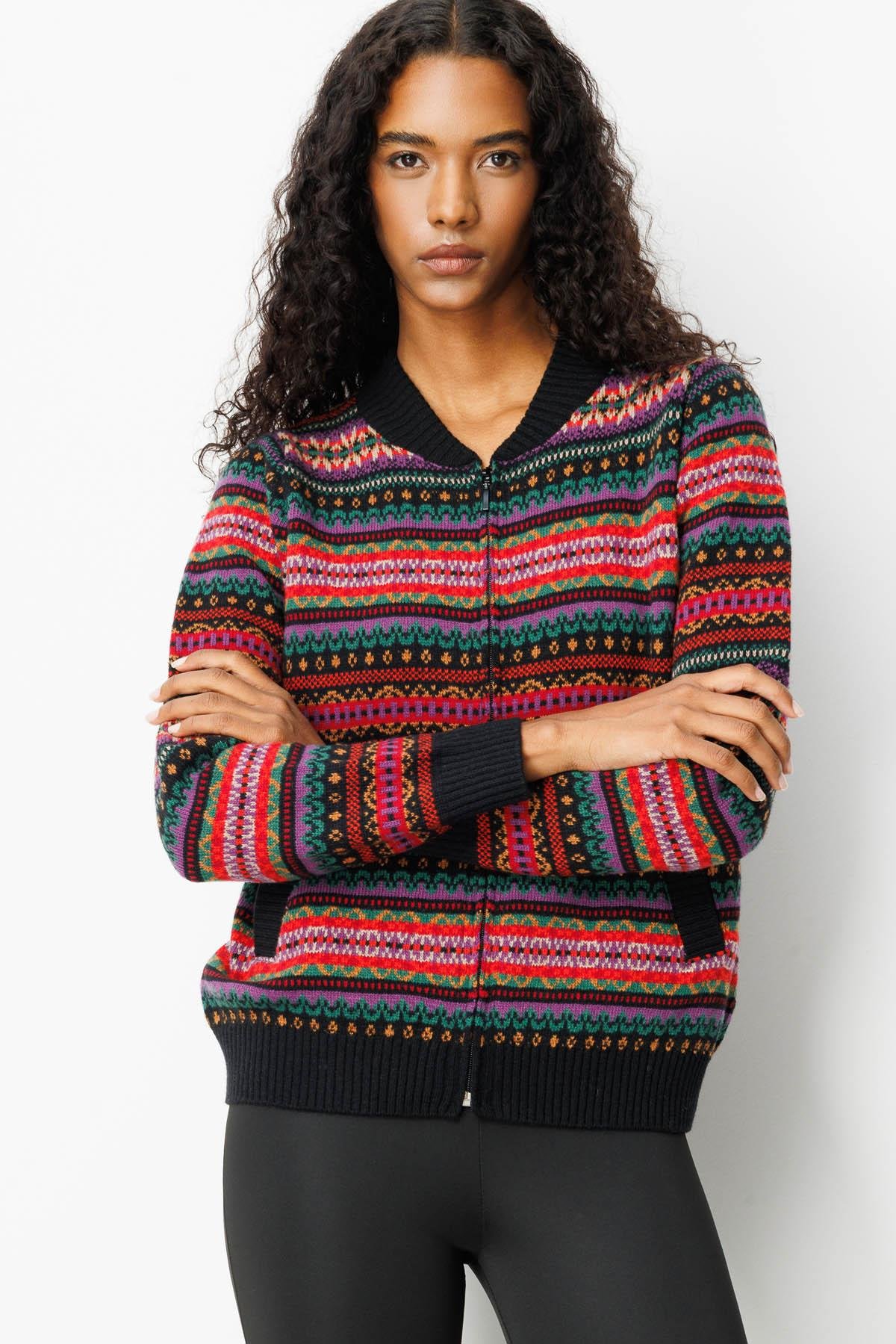 25102Kadın Hakim Yaka Jakarlı Yün Hırka Siyah