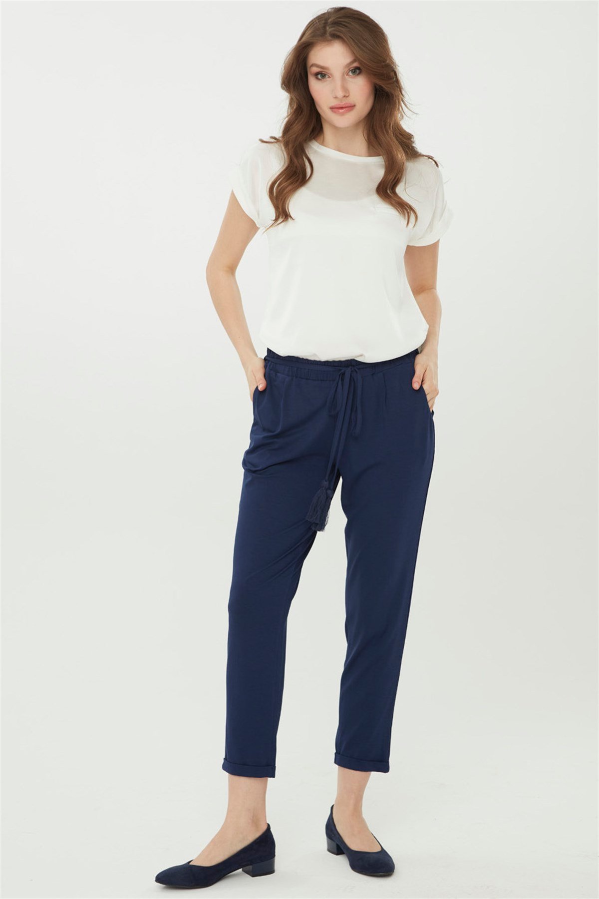 22722Kadın Havuç Paça Penye Pantolon Lacivert
