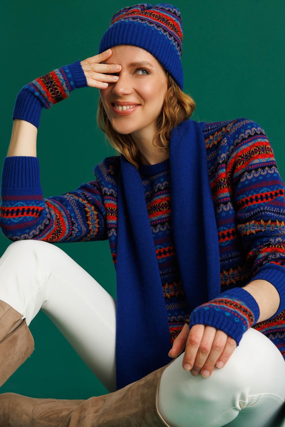 25074Kadın Jakarlı Yün Bere K.S.Mavi