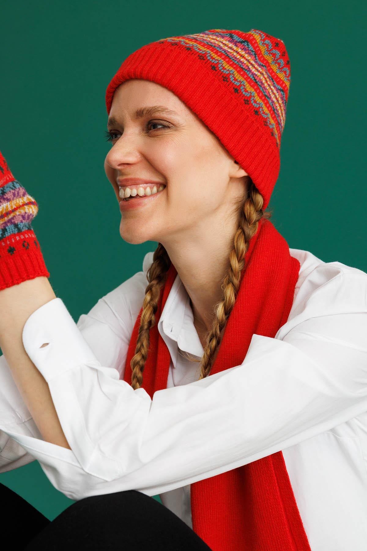 25074Kadın Jakarlı Yün Bere Mercan