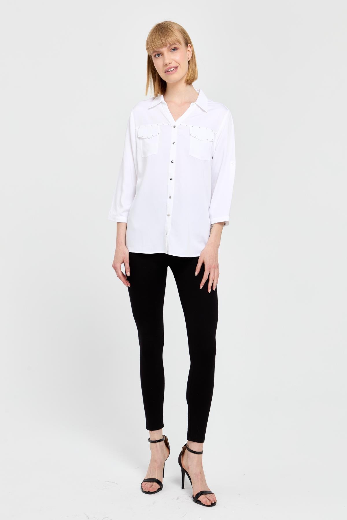 KMY24073Женская рубашка с карманами с клапанами