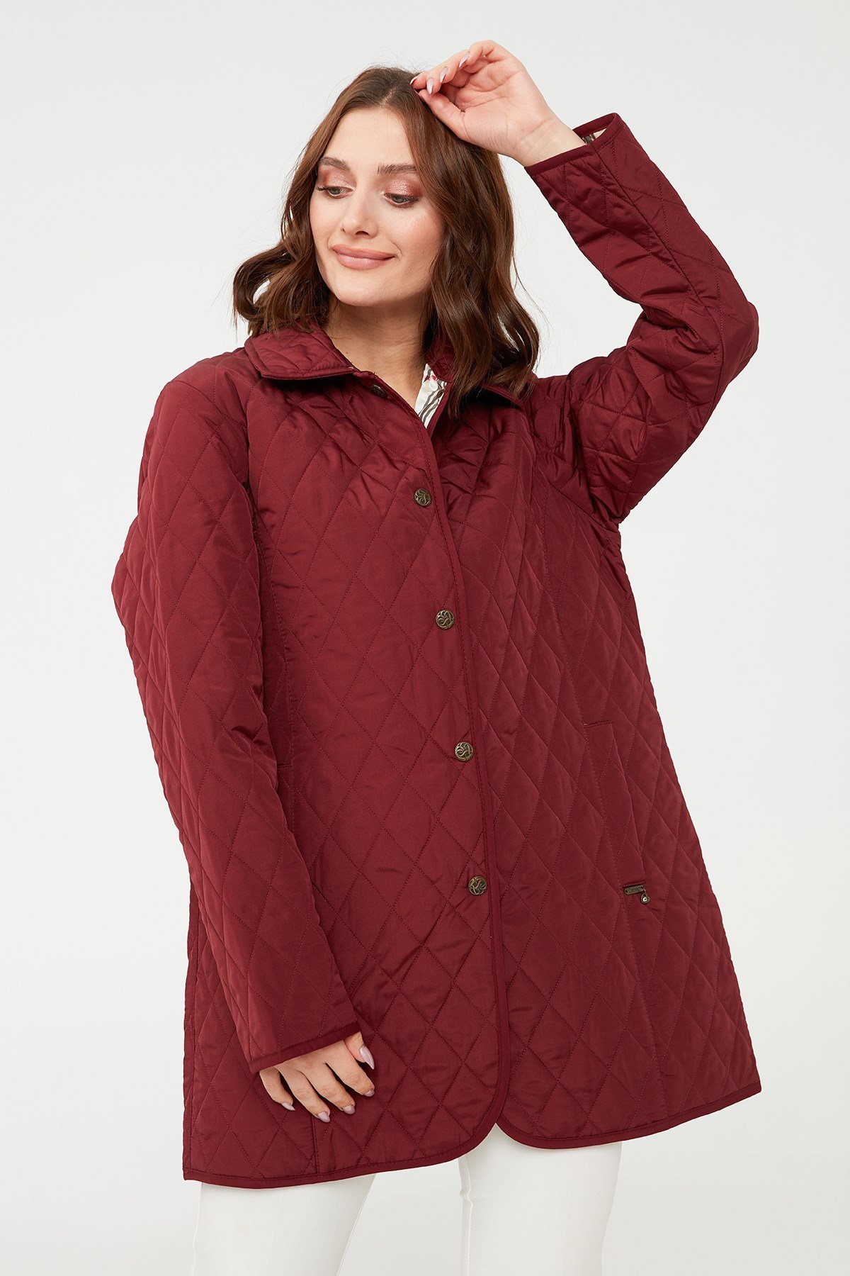 21438Kadın Kapitone Ceket Bordo