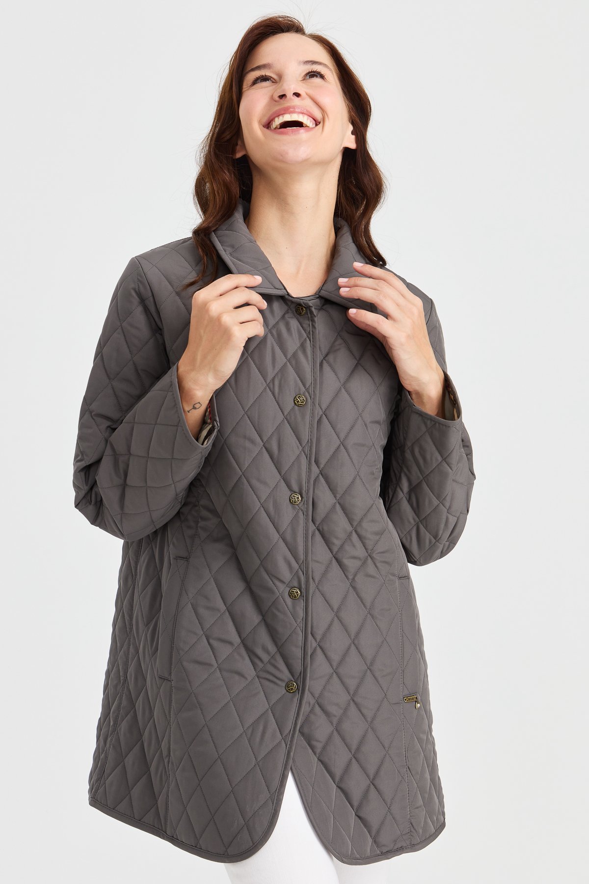 21438Kadın Kapitone Ceket Gri