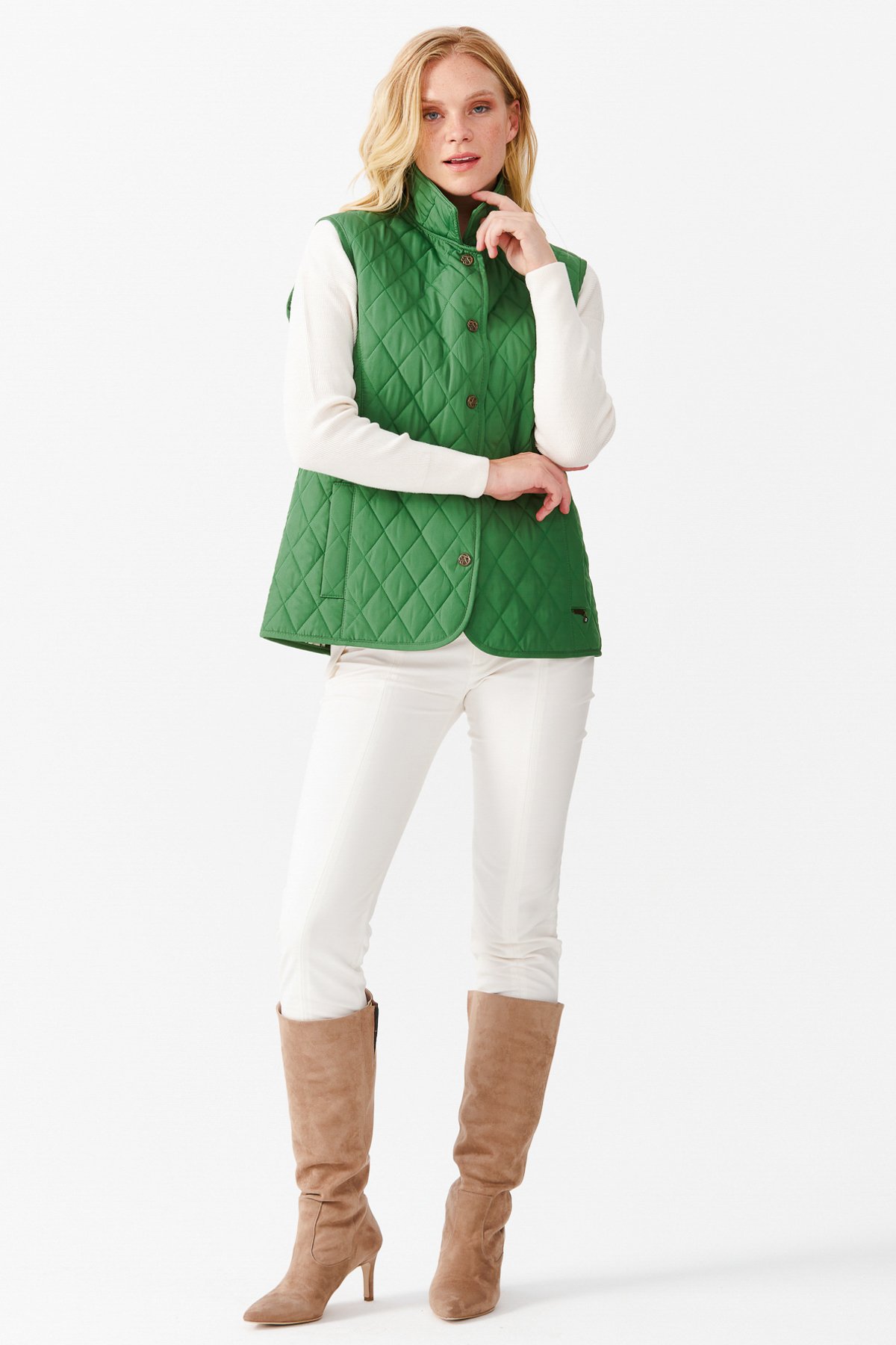 21437Женская стеганая жилетка, салатовая