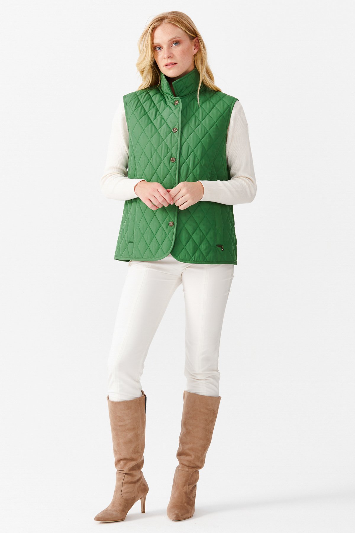 21437Женская стеганая жилетка, салатовая