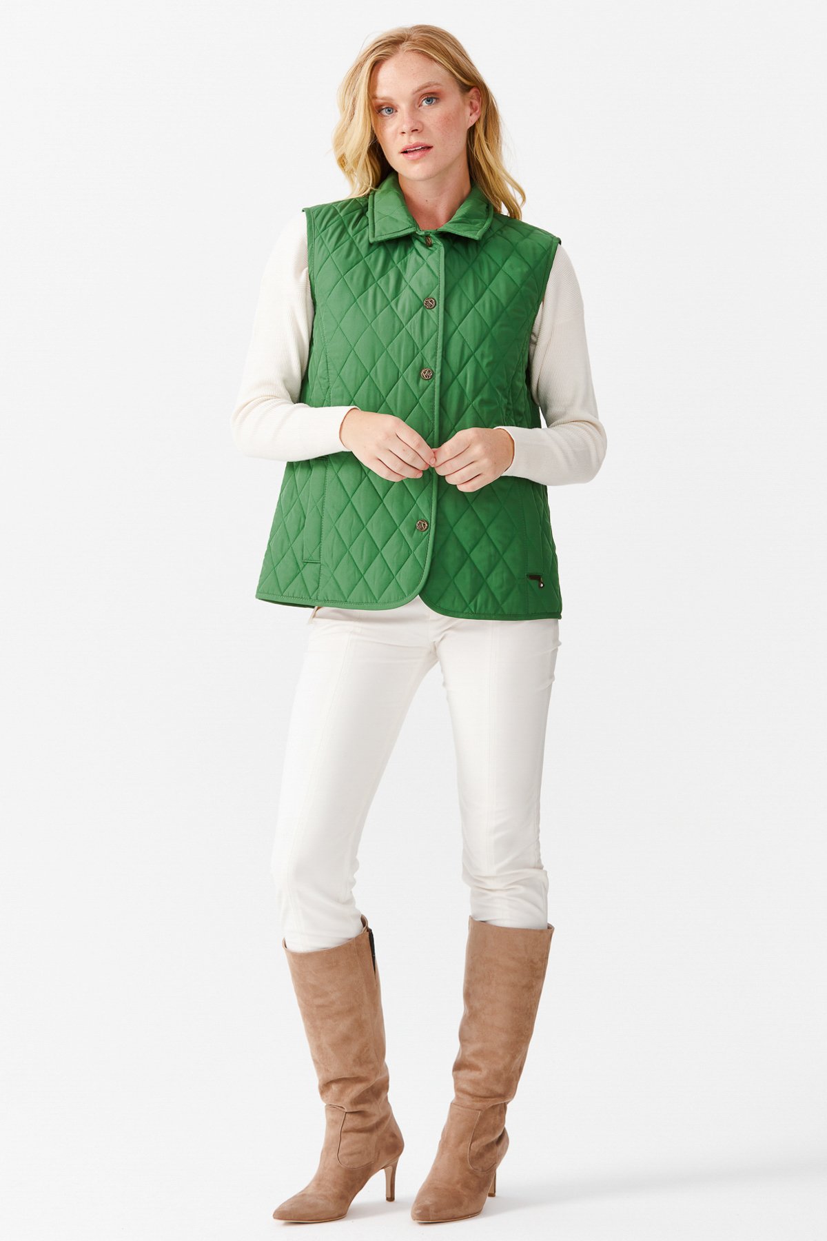 21437Женская стеганая жилетка, салатовая