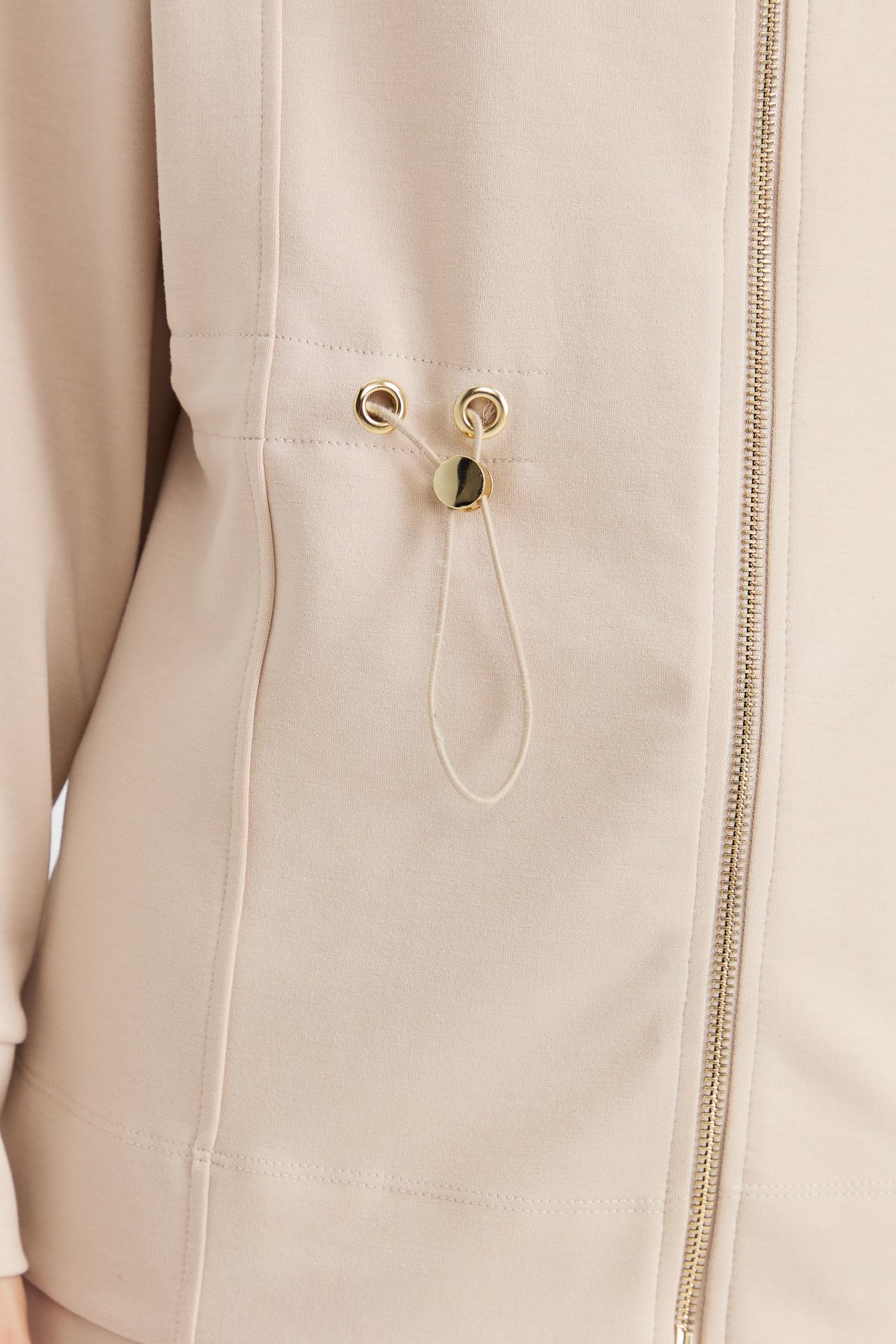 KMK23001Kadın Kapüşonlu Beli Büzgülü Sweat Bej