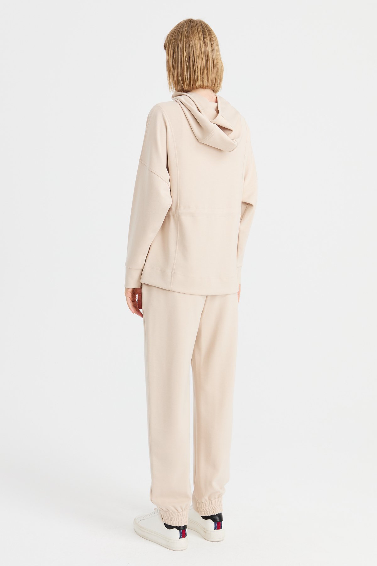 KMK23001Kadın Kapüşonlu Beli Büzgülü Sweat Bej