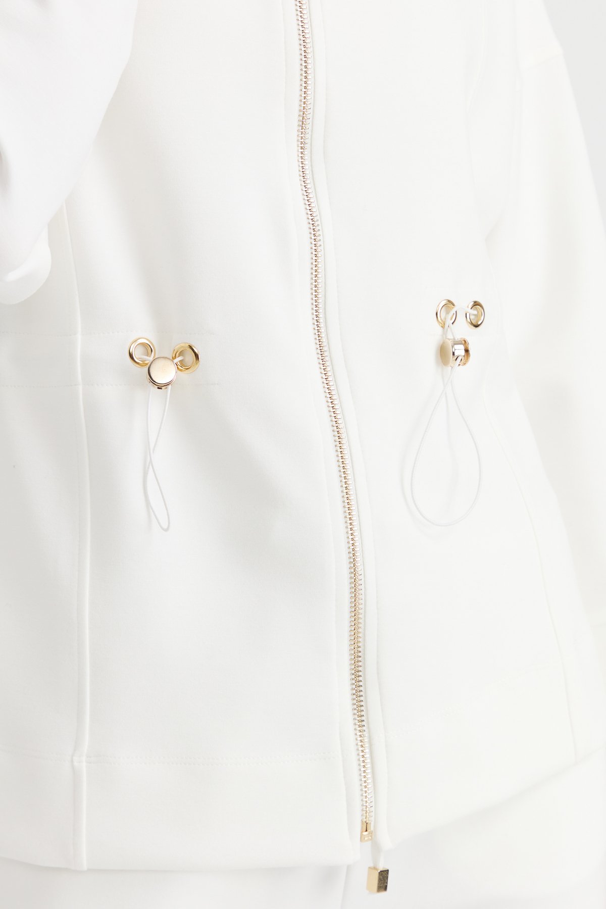 KMK23001Kadın Kapüşonlu Beli Büzgülü Sweat Beyaz