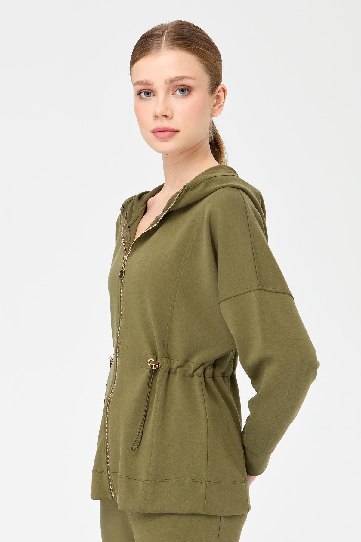 KMK23001Женская рубашка с капюшоном и завязками на талии