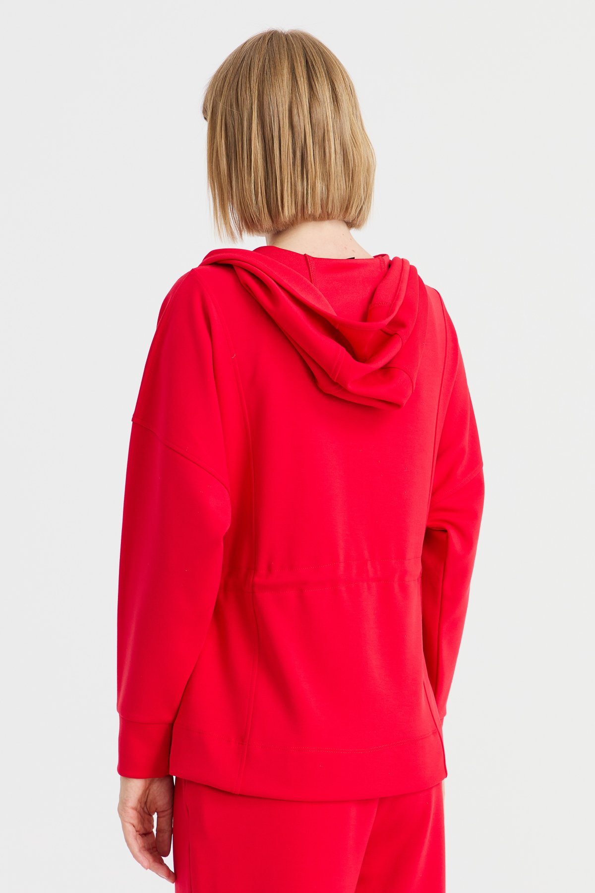 KMK23001Kadın Kapüşonlu Beli Büzgülü Sweat Kırmızı