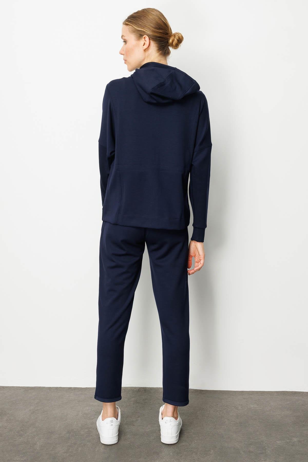 KMK23001Kadın Kapüşonlu Beli Büzgülü Sweat Lacivert