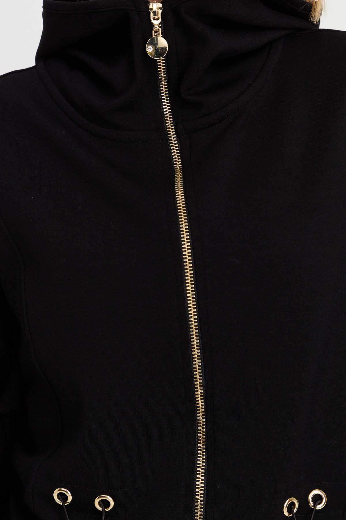 KMK23001Kadın Kapüşonlu Beli Büzgülü Sweat Siyah