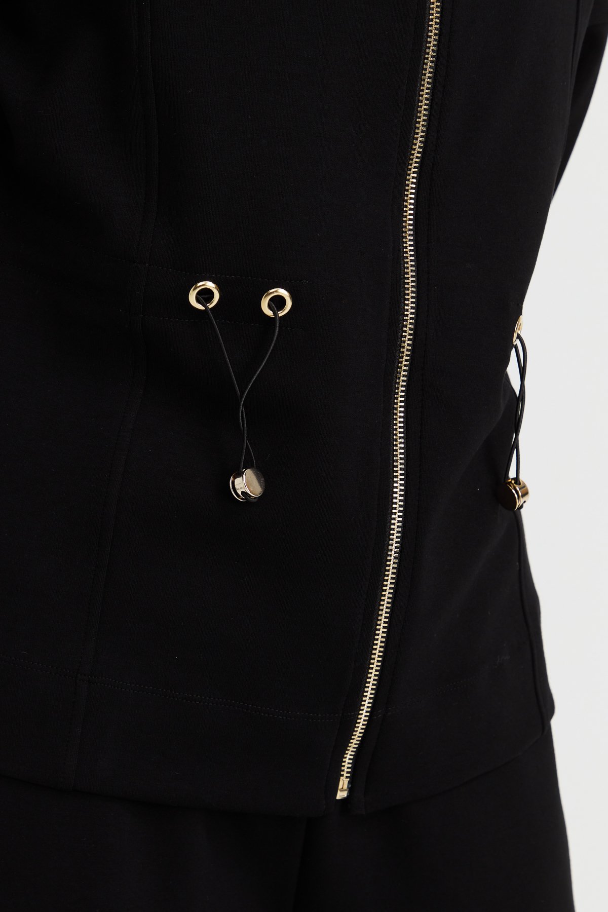 KMK23001Kadın Kapüşonlu Beli Büzgülü Sweat Siyah