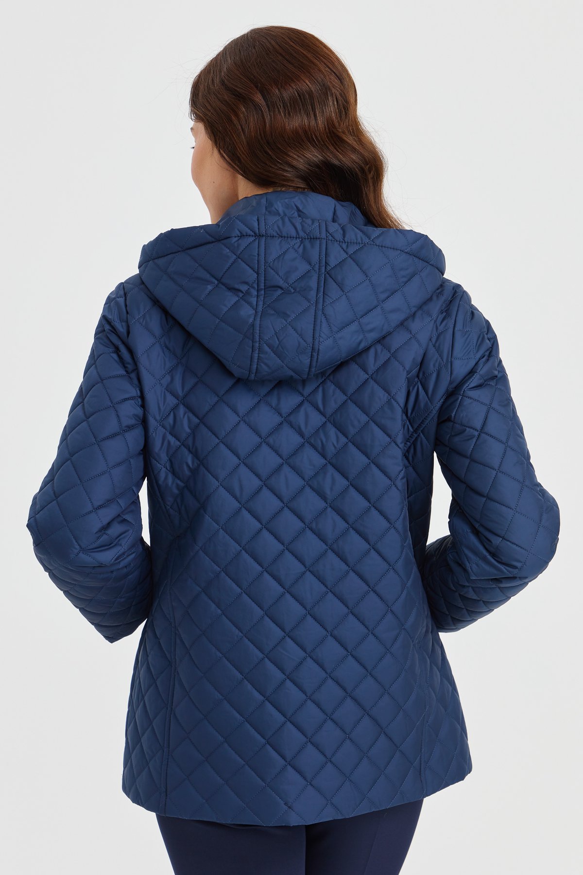 23405Kadın Kapüşonlu Dış Cepli Kısa Kapitone Ceket Lacivert