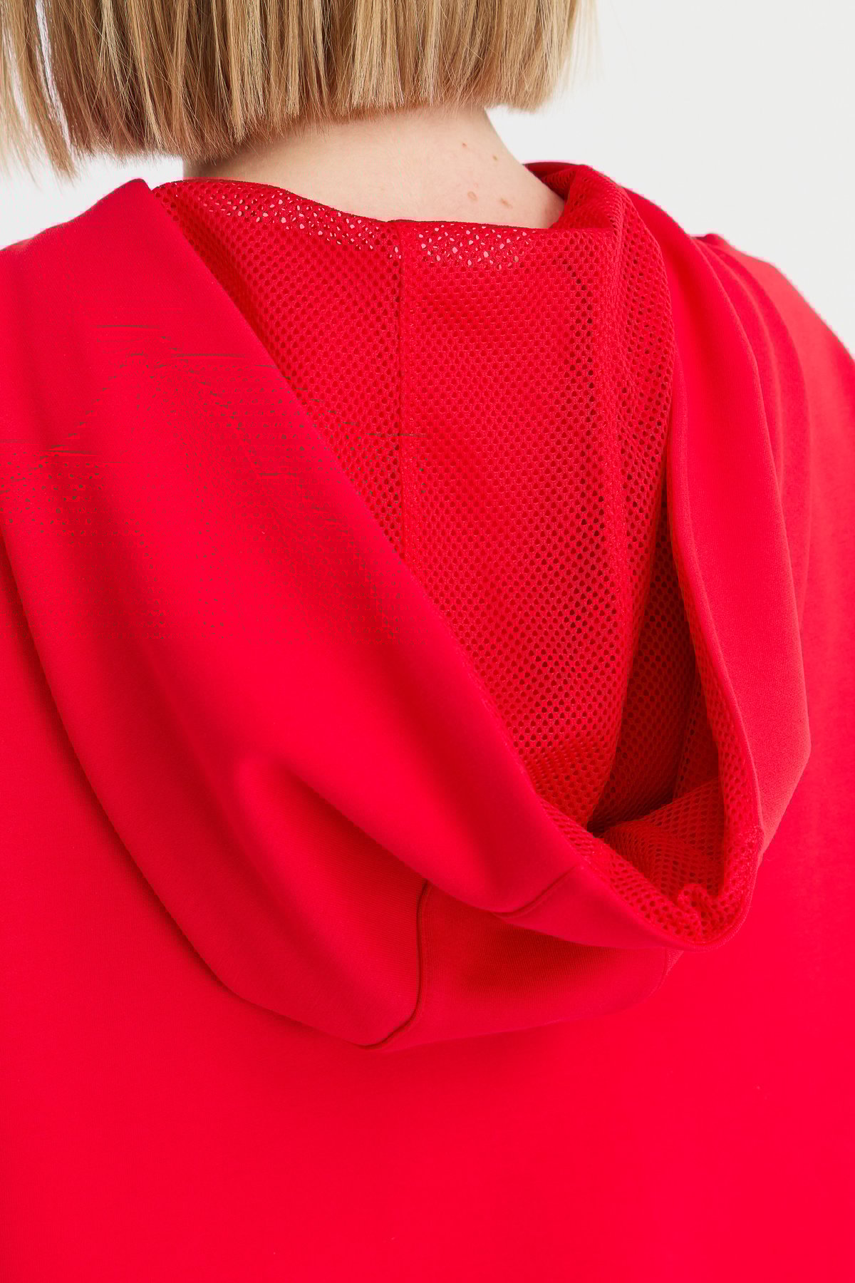 KMK23005Kadın Kapüşonlu Fileli Yan Cepli Sweat Kırmızı