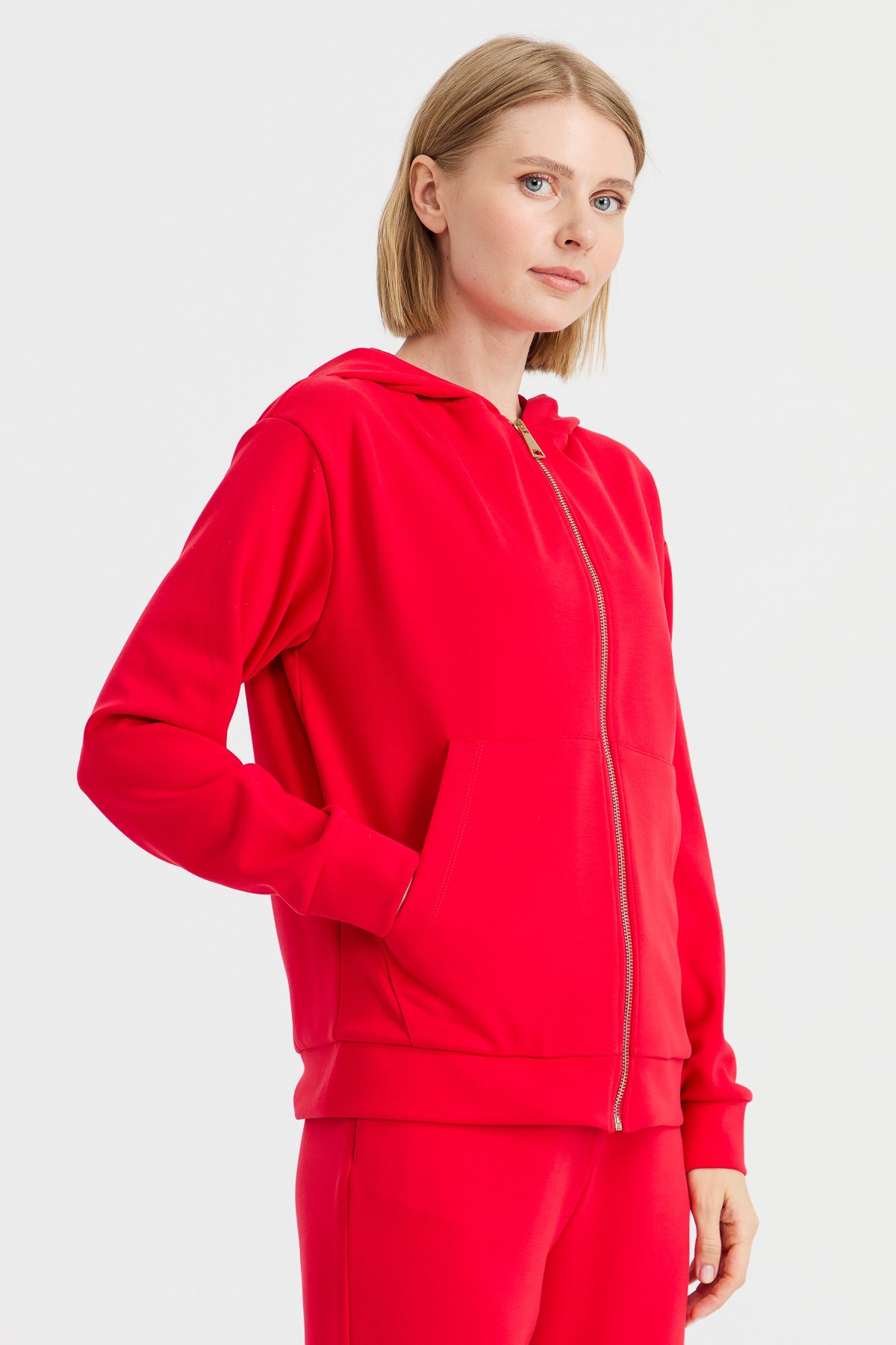 KMK23005Kadın Kapüşonlu Fileli Yan Cepli Sweat Kırmızı