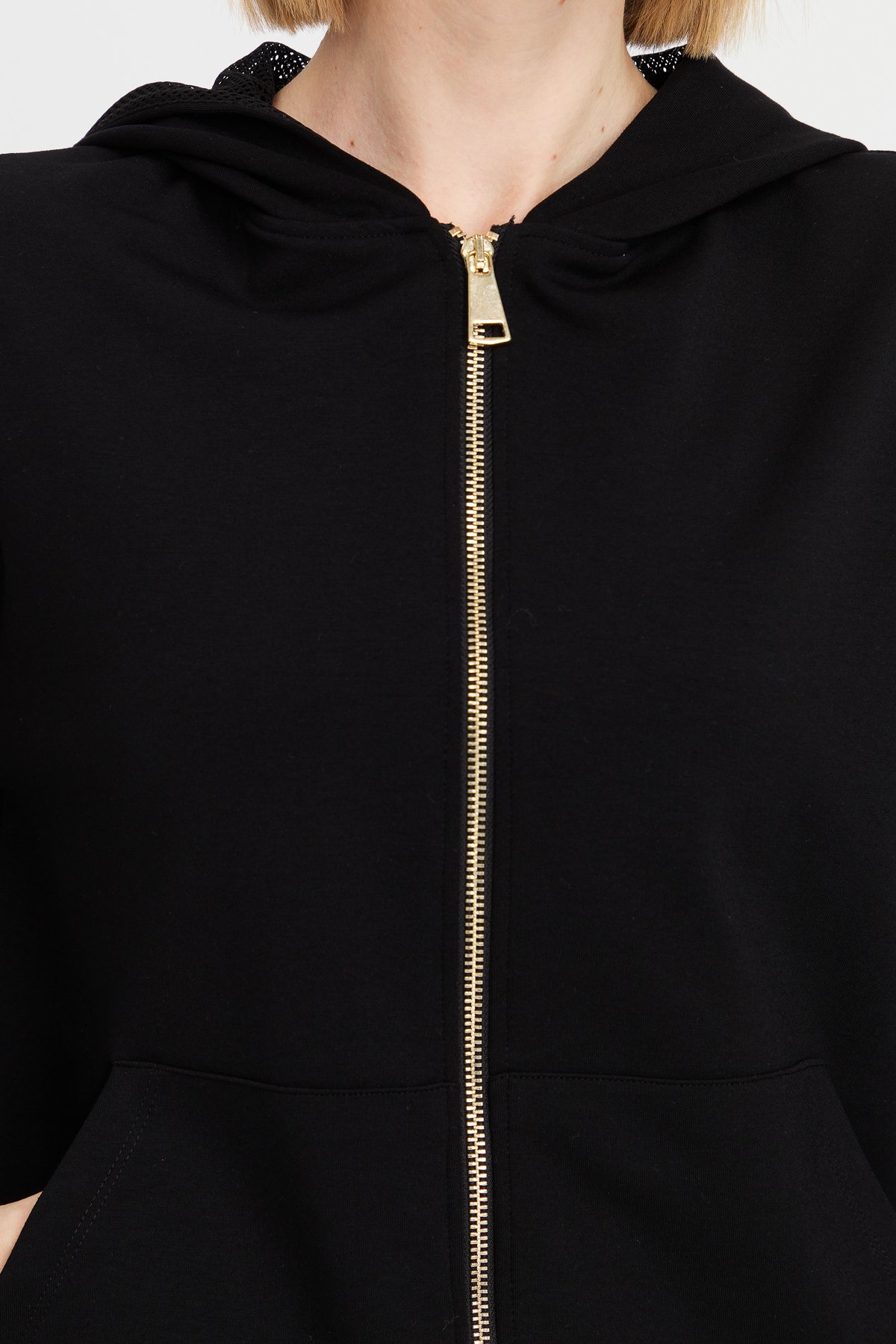 KMK23005Kadın Kapüşonlu Fileli Yan Cepli Sweat Siyah