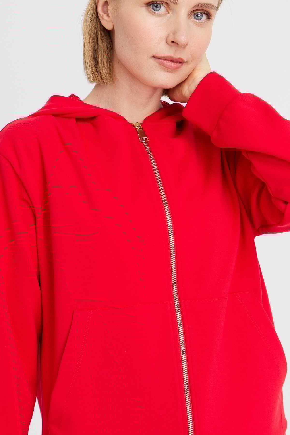 KMK23005Kadın Kapüşonlu Fileli Yan Cepli Sweat Kırmızı