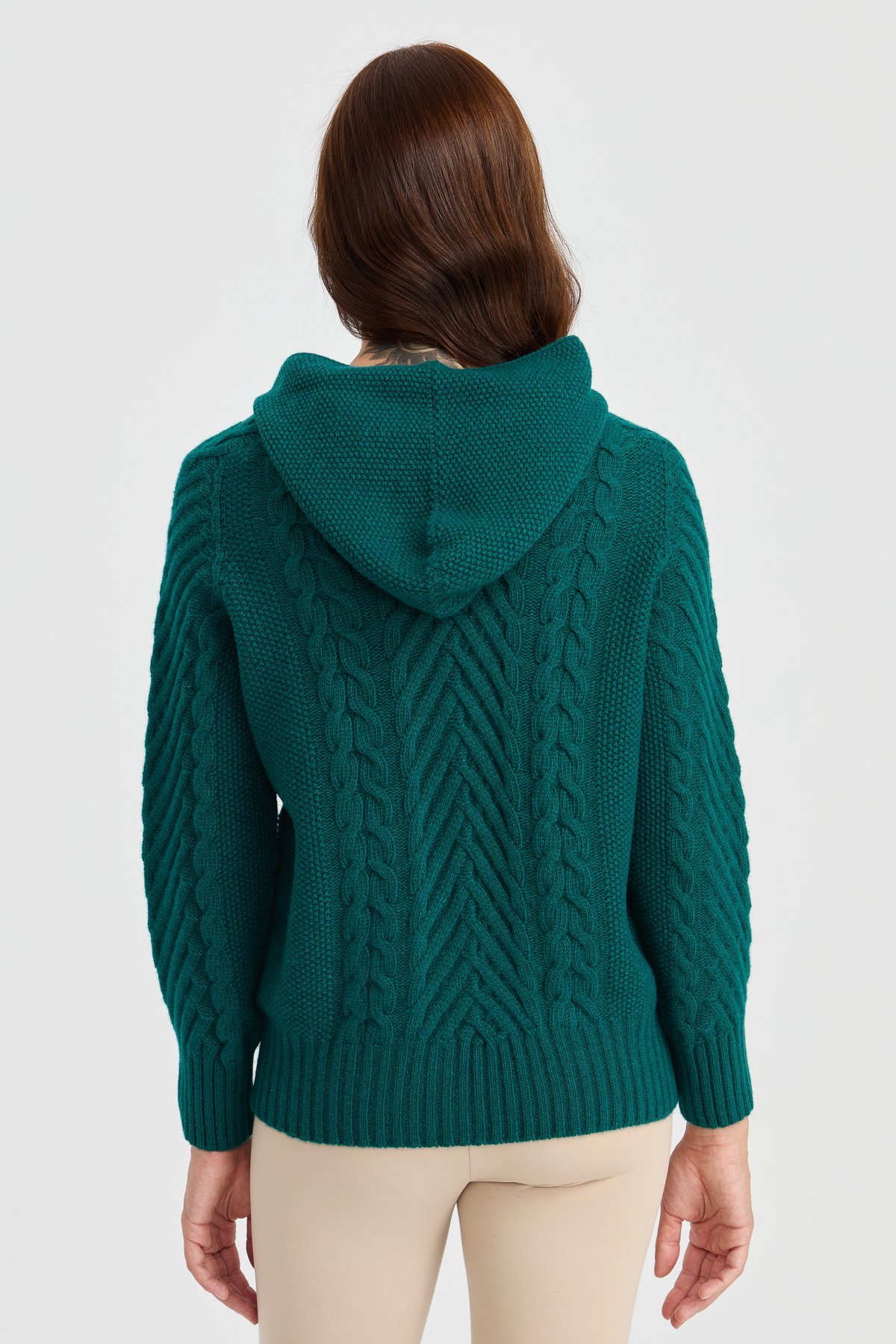 23198Kadın Kapüşonlu Saç Yürütme Örgülü Yün Ceket K.Ö.başı