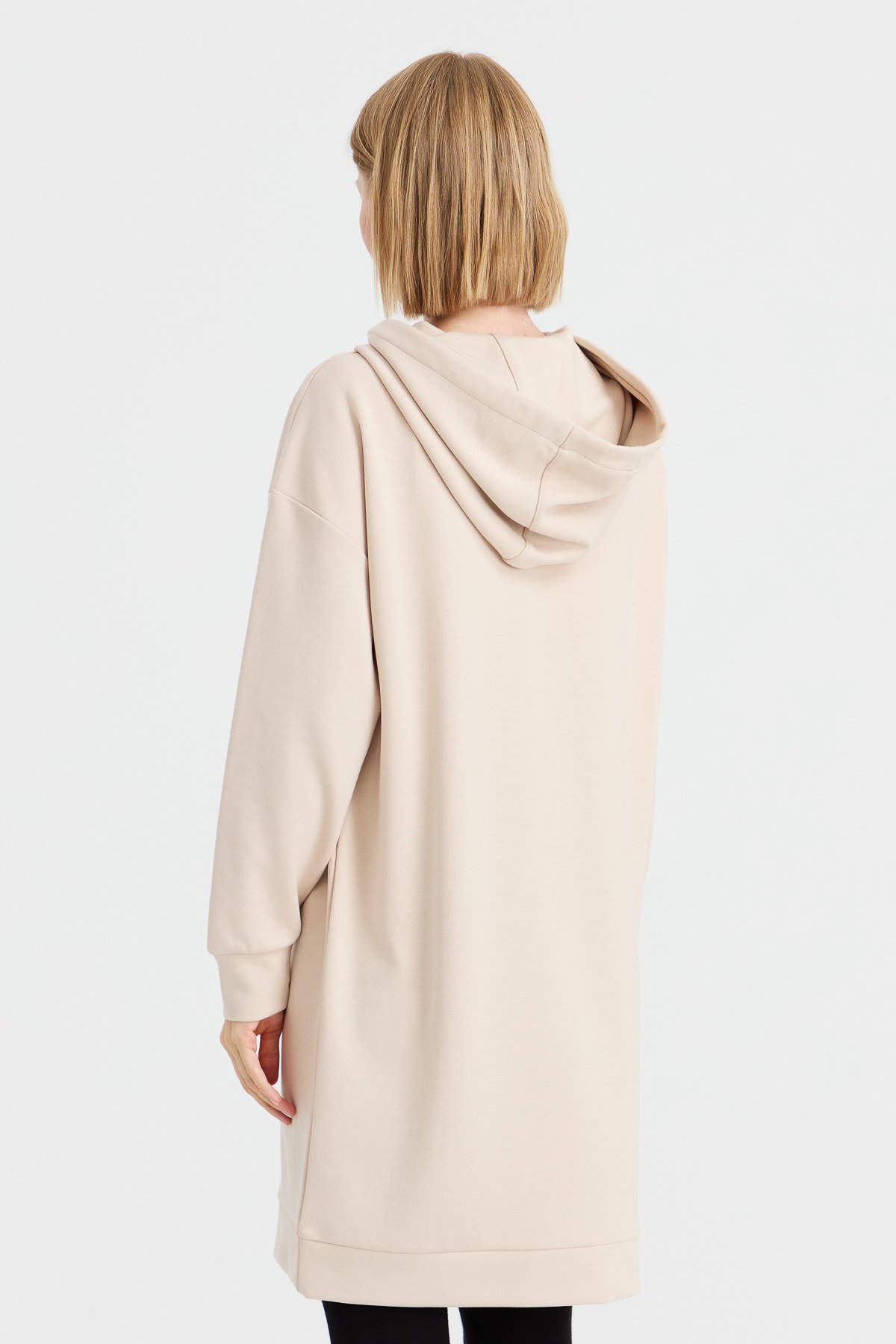 KMK23003Kadın Kapüşonlu Sweat Elbise Bej