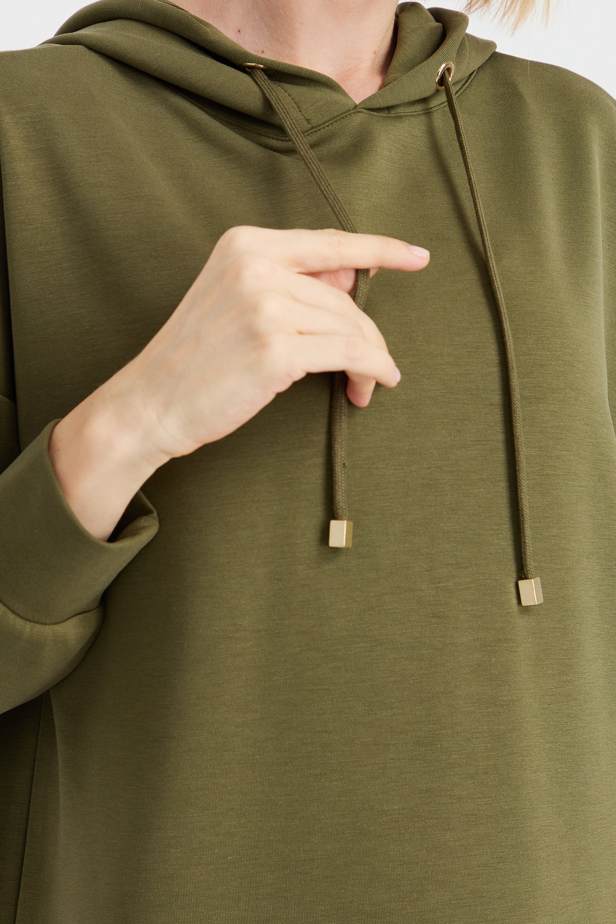 KMK23003Kadın Kapüşonlu Sweat Elbise Haki