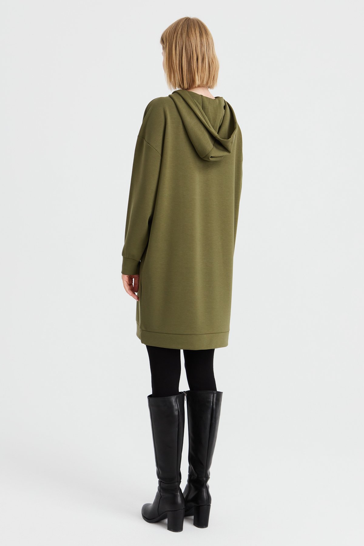 KMK23003Kadın Kapüşonlu Sweat Elbise Haki