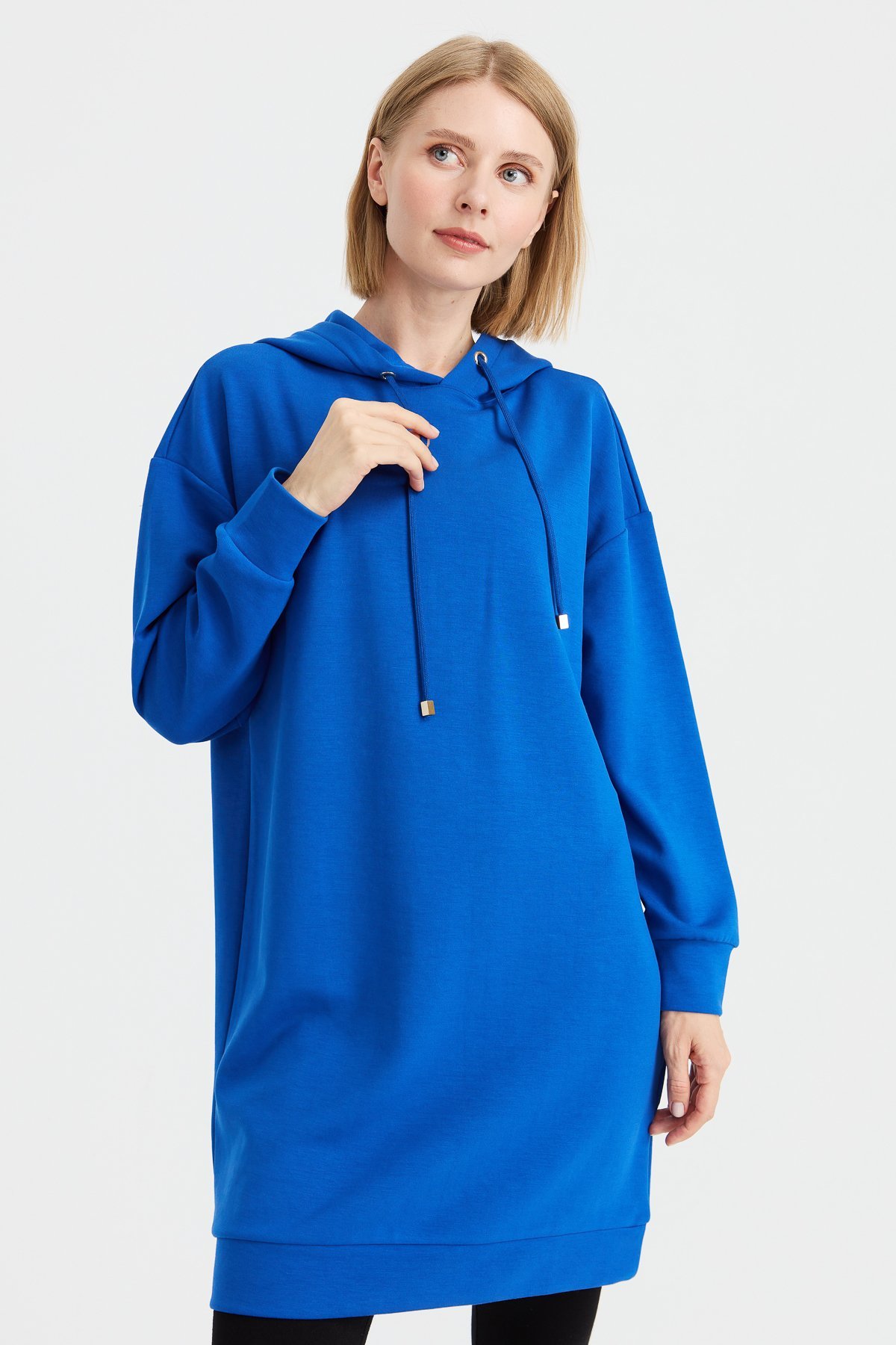 KMK23003Kadın Kapüşonlu Sweat Elbise Saks