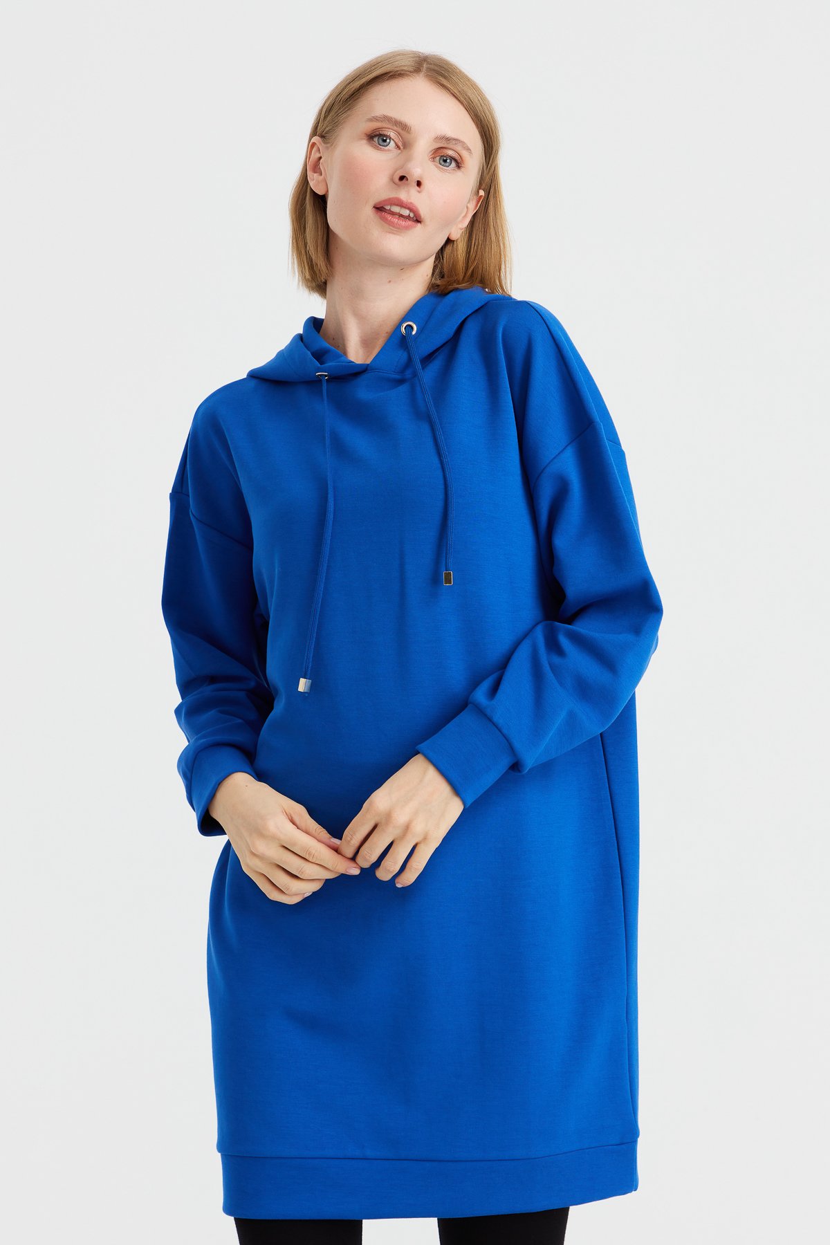 KMK23003Kadın Kapüşonlu Sweat Elbise Saks