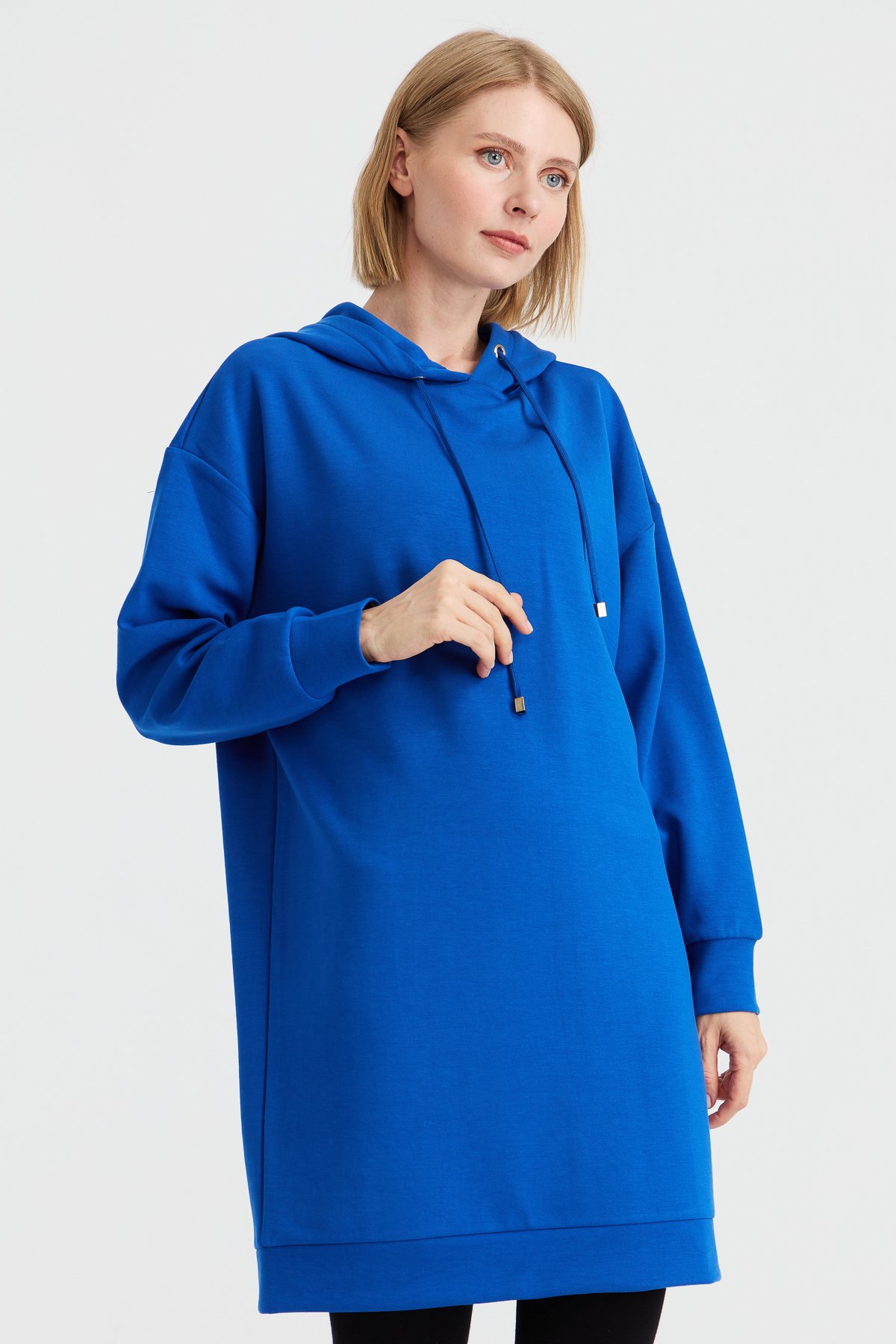 KMK23003Kadın Kapüşonlu Sweat Elbise Saks