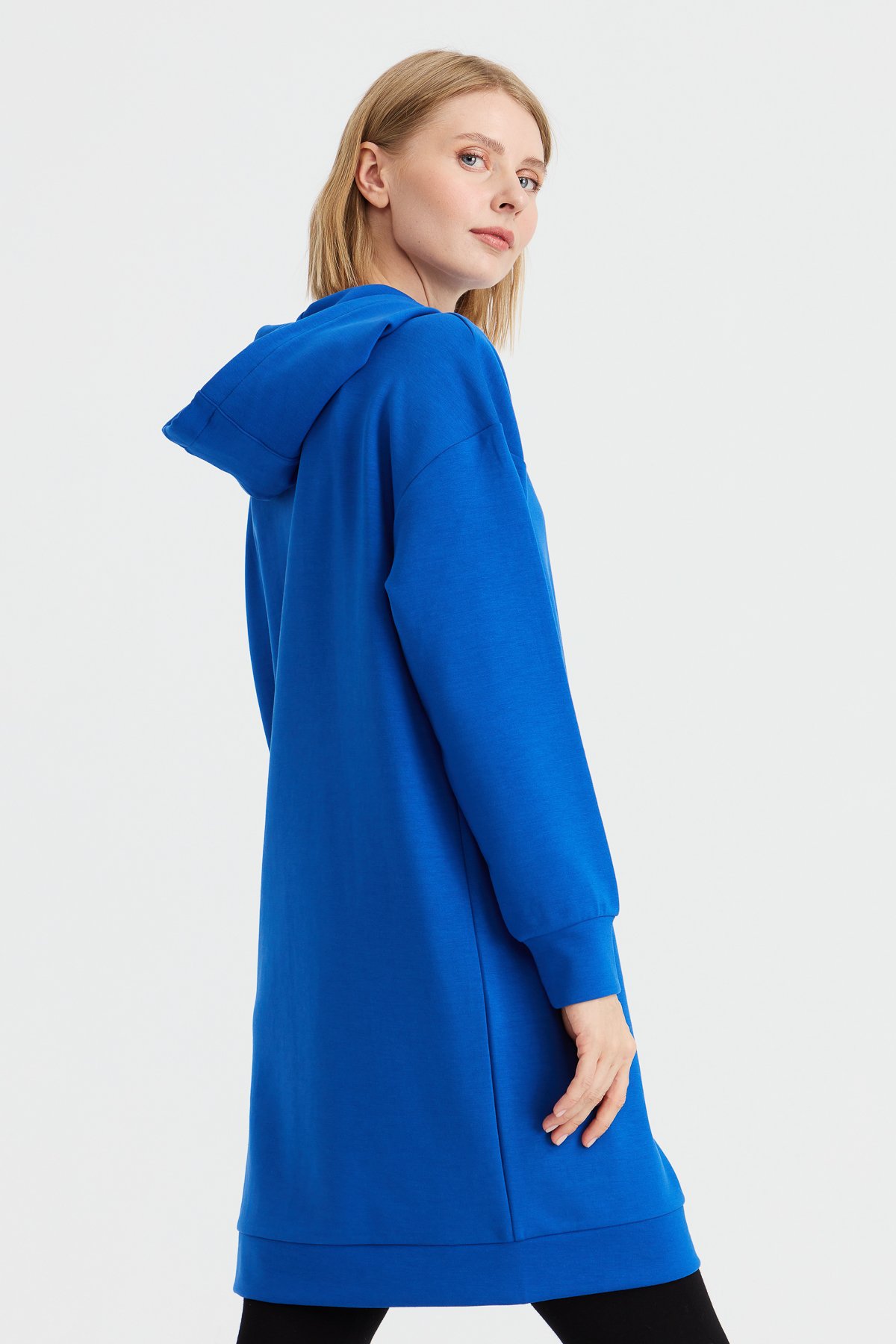 KMK23003Kadın Kapüşonlu Sweat Elbise Saks