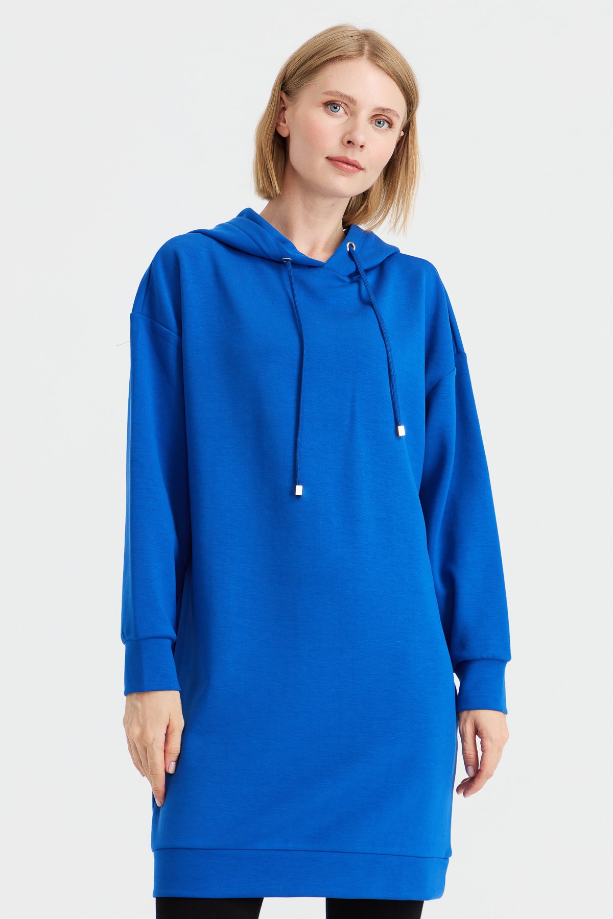 KMK23003Kadın Kapüşonlu Sweat Elbise Saks