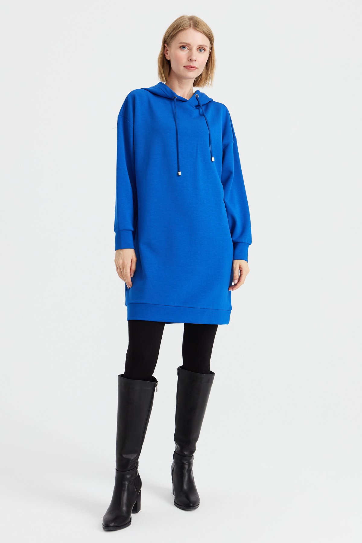 KMK23003Kadın Kapüşonlu Sweat Elbise Saks