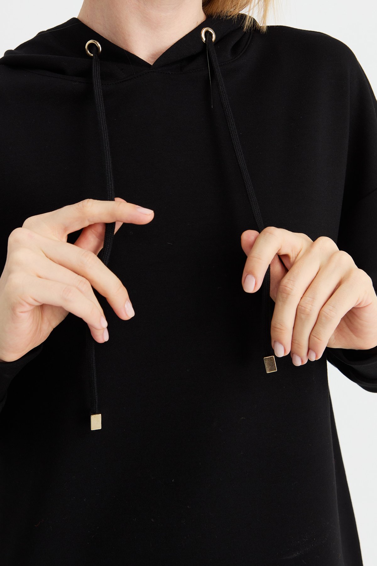 KMK23003Kadın Kapüşonlu Sweat Elbise Siyah