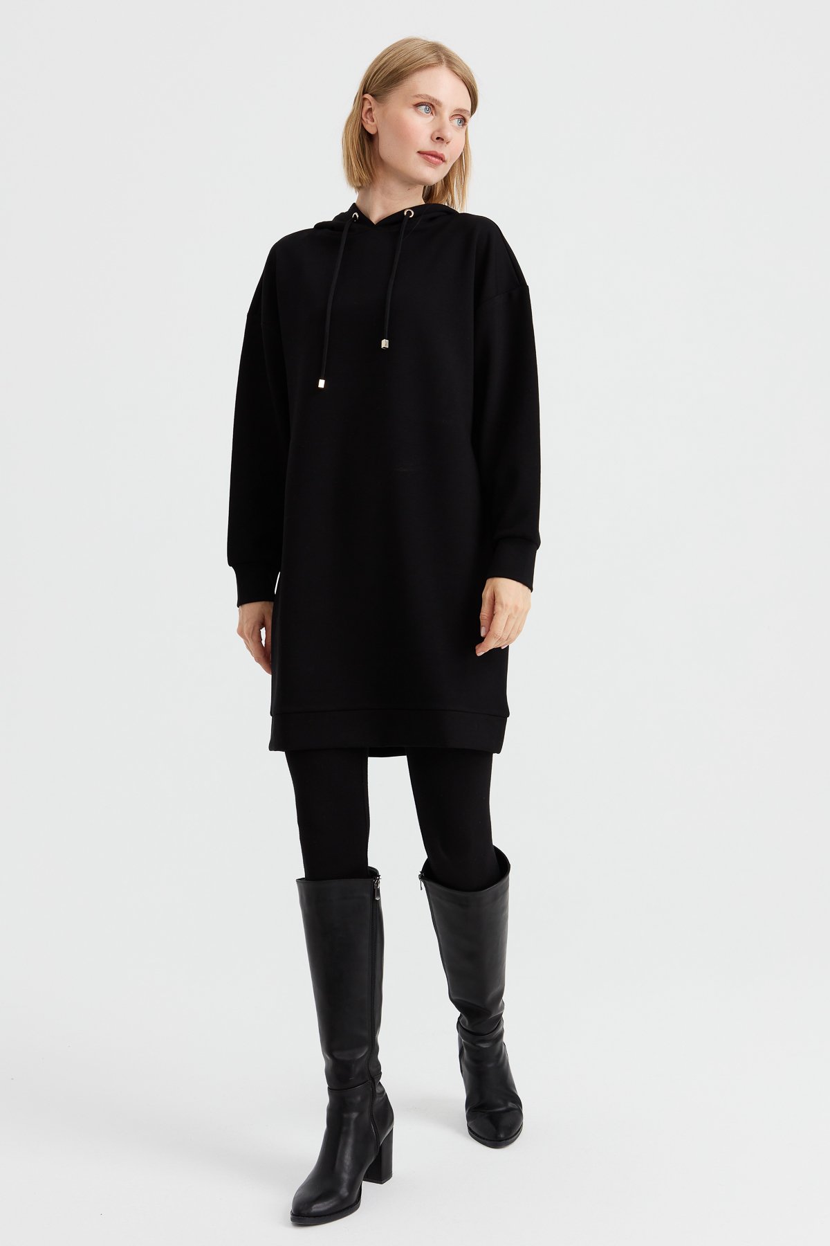 KMK23003Kadın Kapüşonlu Sweat Elbise Siyah