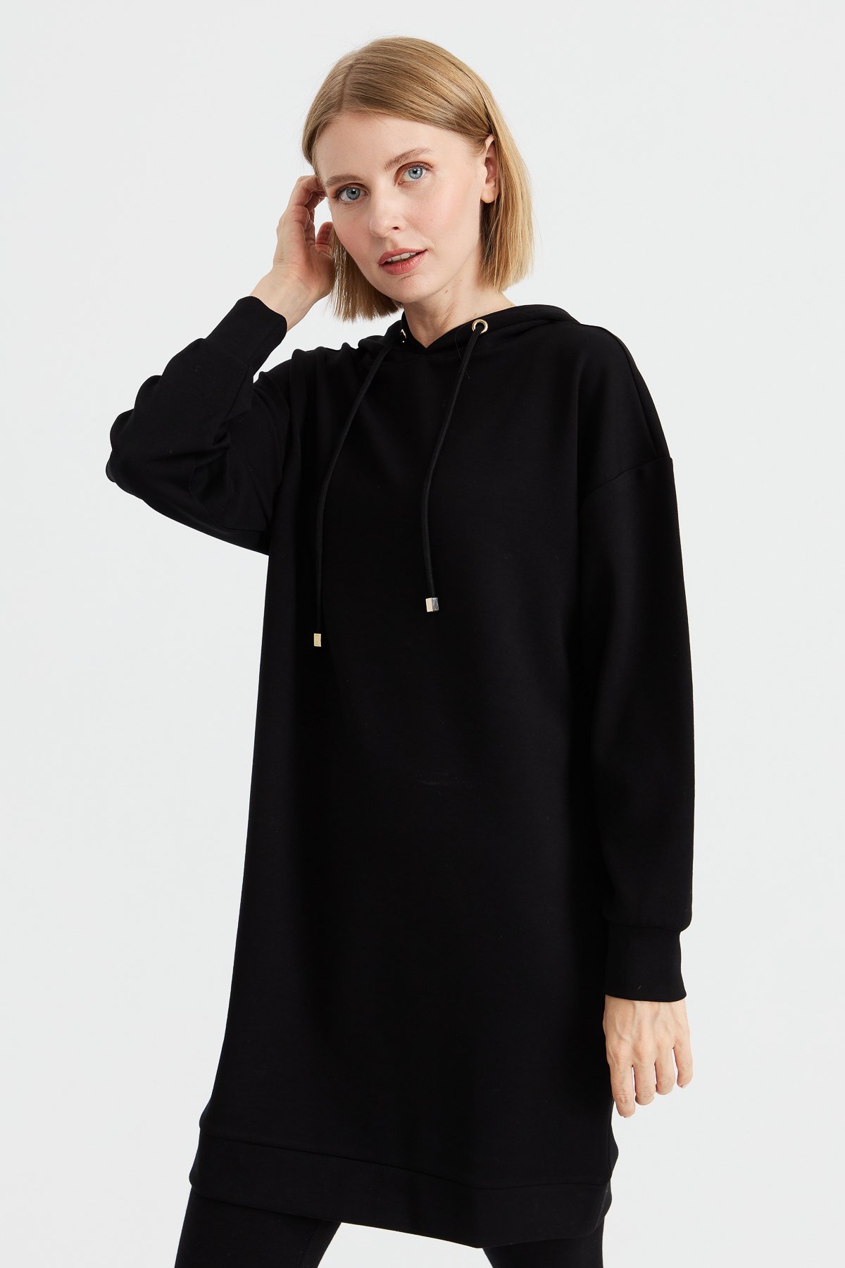 KMK23003Kadın Kapüşonlu Sweat Elbise Siyah