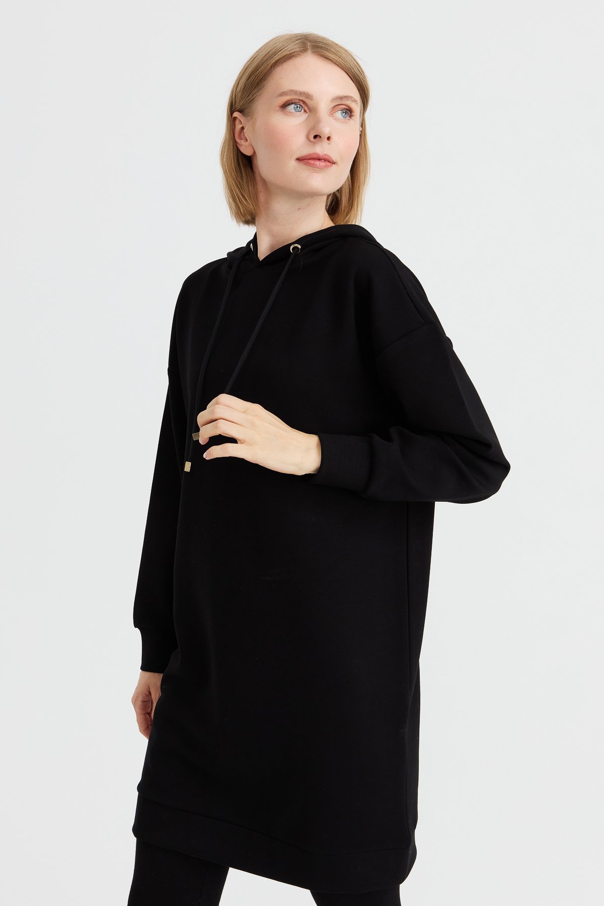 KMK23003Kadın Kapüşonlu Sweat Elbise Siyah