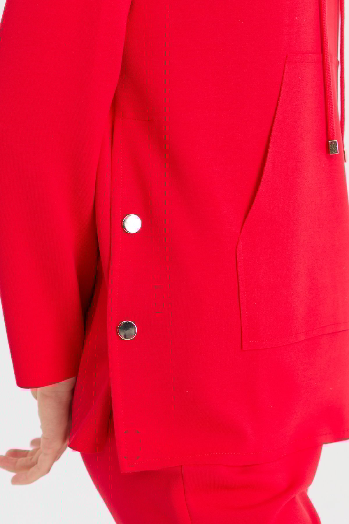 KMK23004Kadın Kapüşonlu Yanı Çıtçıtlı Cepli Sweat Kırmızı