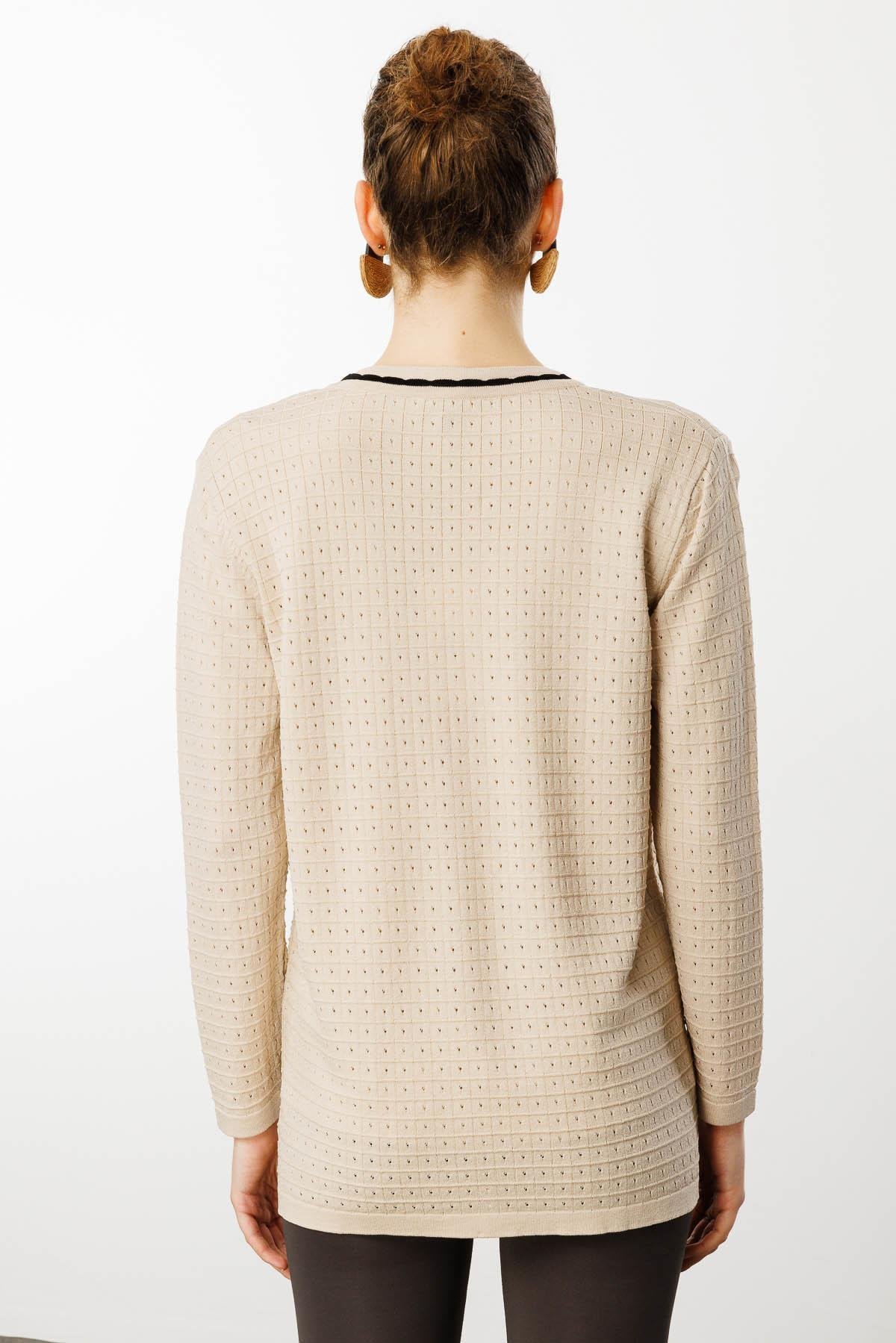 25355Kadın Kare Örgülü Yazlık Triko Hırka Bej