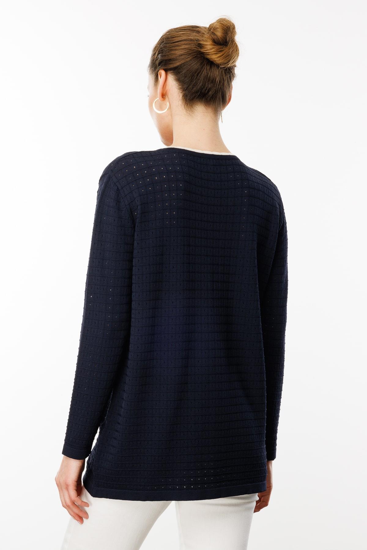 25355Kadın Kare Örgülü Yazlık Triko Hırka Lacivert