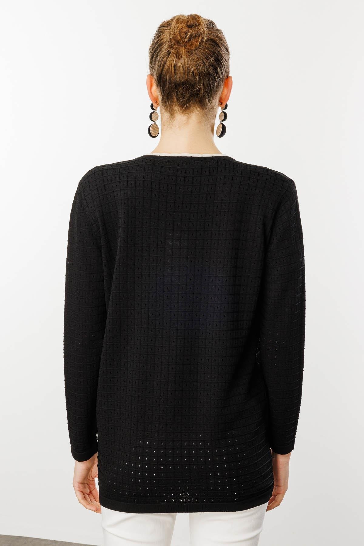 25355Kadın Kare Örgülü Yazlık Triko Hırka Siyah