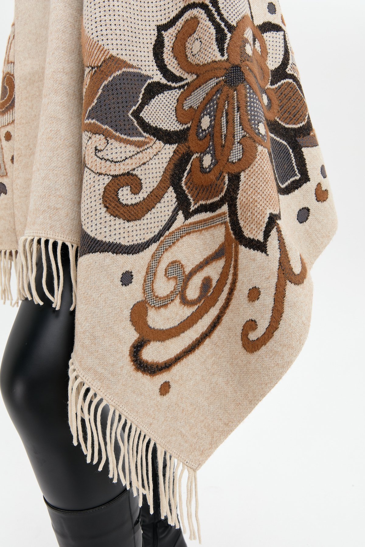 24029Kadın Karışık Büyük Çiçek Desenli Battal Boy Şal T.Melanj_Siyah Sim