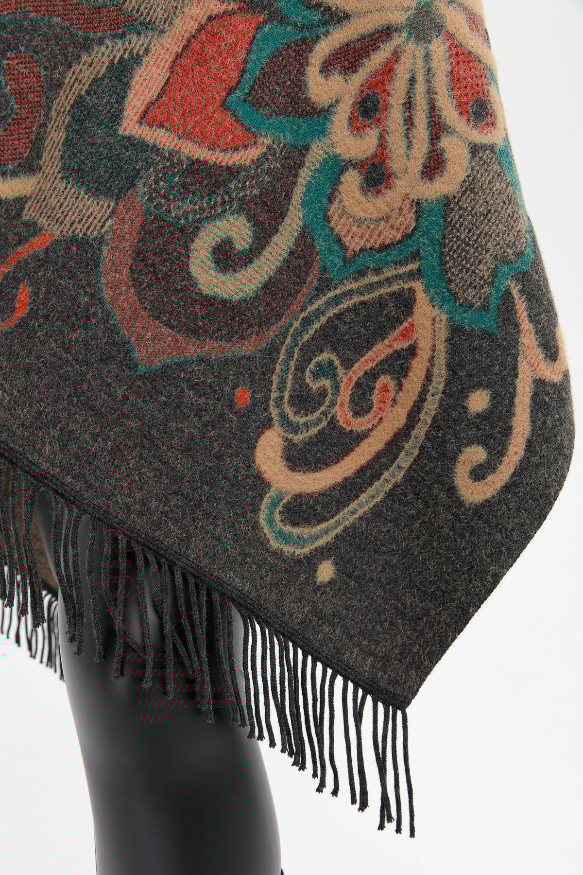 24029Kadın Karışık Büyük Çiçek Desenli Battal Boy Şal K.Füme