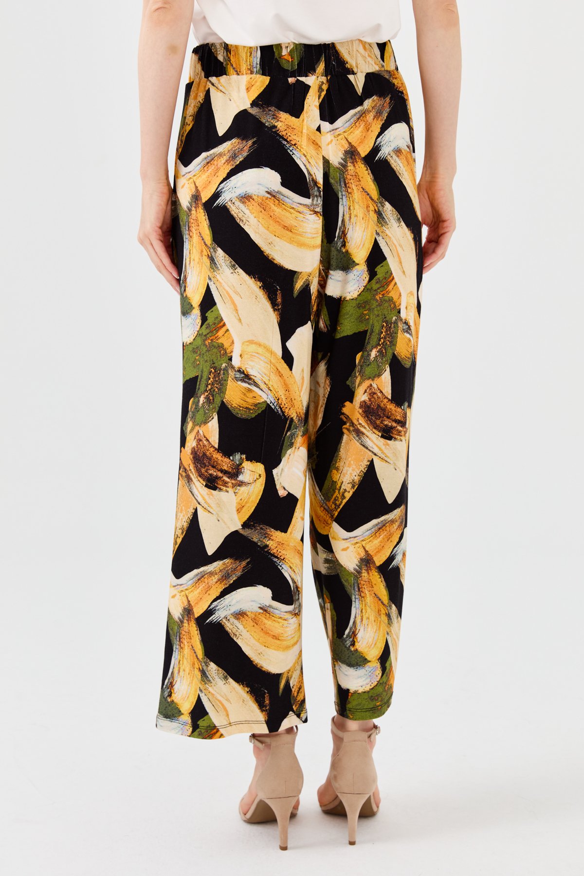 23723Kadın Karışık Desenli Bol Kesim Penye Pantolon Hardal