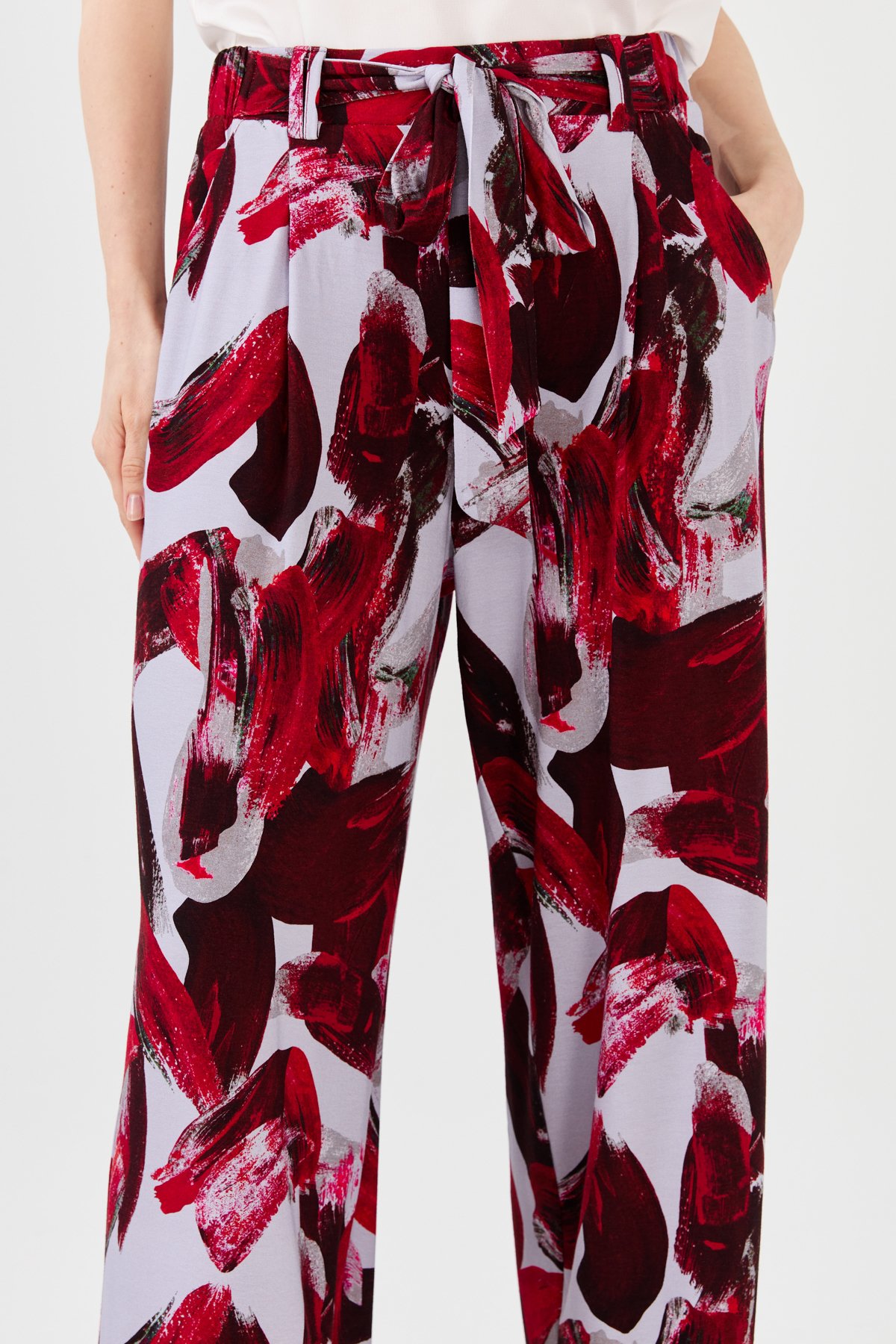 23723Kadın Karışık Desenli Bol Kesim Penye Pantolon Bordo