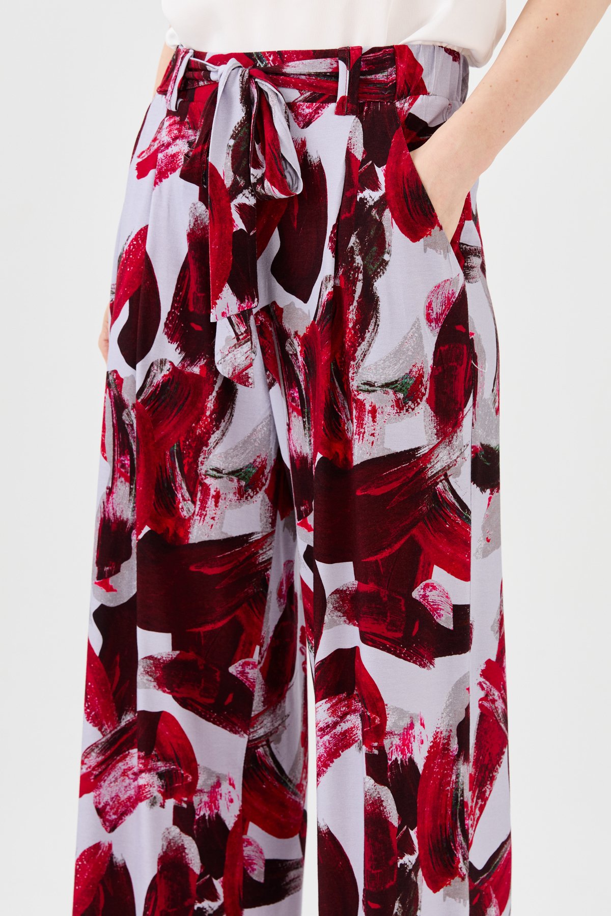 23723Kadın Karışık Desenli Bol Kesim Penye Pantolon Bordo